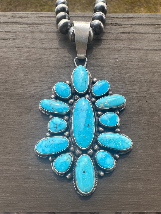 Native American Jewelry - Navajo Sheila Becenti Kingman Turquoise & Sterling Silver Pendant